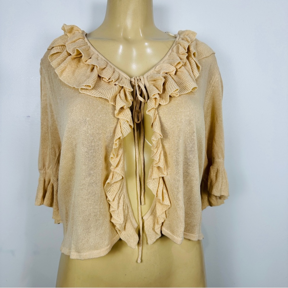 Zara Tie Front Open Cardigan Sz M Short Sleeves Light weight Ruffle